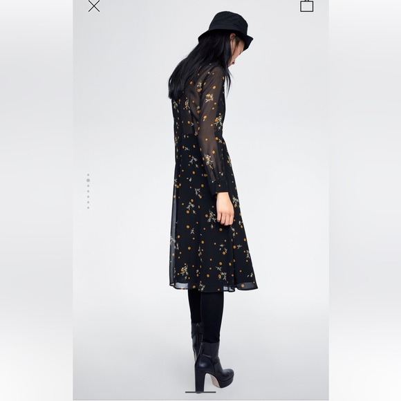 Zara Floral & Polka Dot Printed A-line Dress - Picture 3 of 7